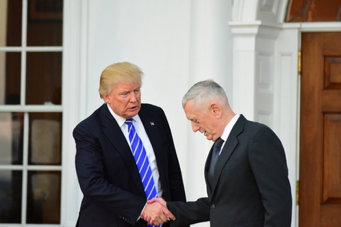 President Trump shakes former Secretary of Defense James Mattis' hand
