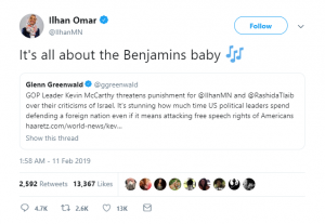 Ilhan Omar All about the Benjamins Baby tweet