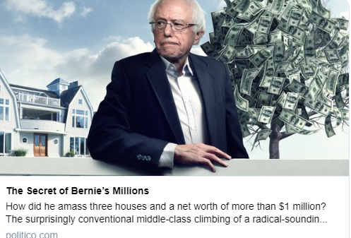 Bernie Sanders next to money tree from Politico article