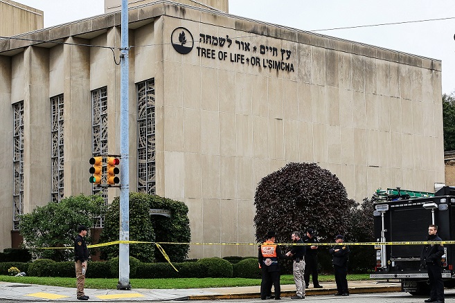 Tree of Life Synagogue surrounded by yellow crime tape