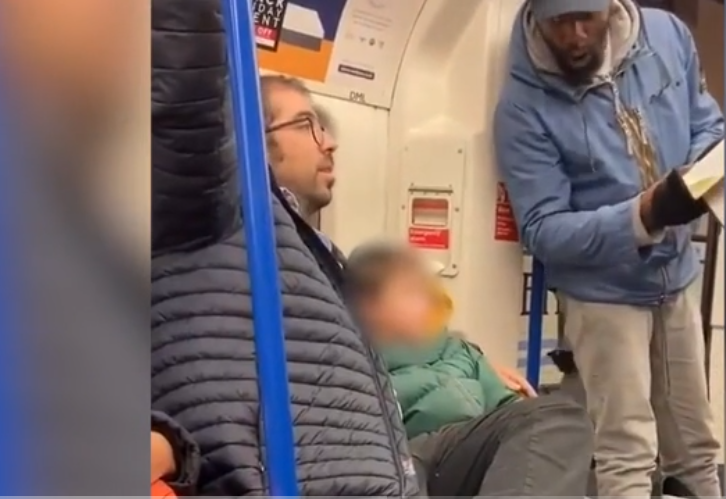 screenshot of Jewish family suffering antisemitic harangue on tube