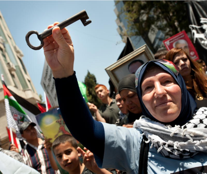 arab woman with key at protest